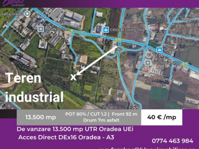 Teren industrial de 13.500 mp pe Calea Borsului -Conexiune directa cu DEx16